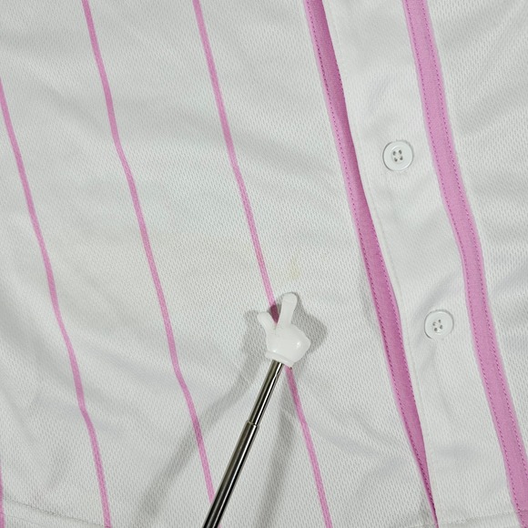 Barbie Official Baseball Jersey Shirt White Pink Number 58 Women's Size Large - Picture 4 of 7